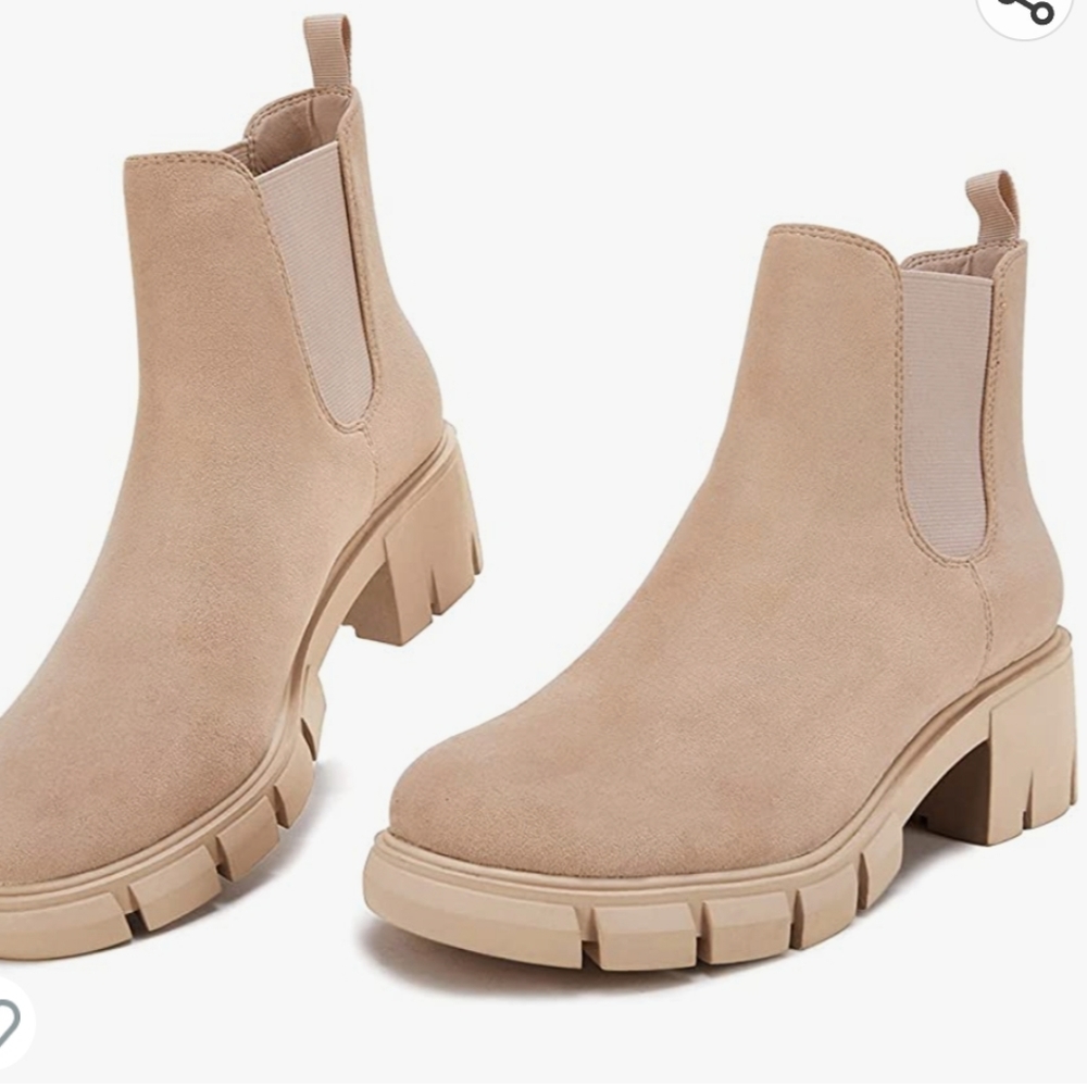 Womens Lug Sole Platform Ankle Booties Chelsea Slip on Chunky Block Heel Leather